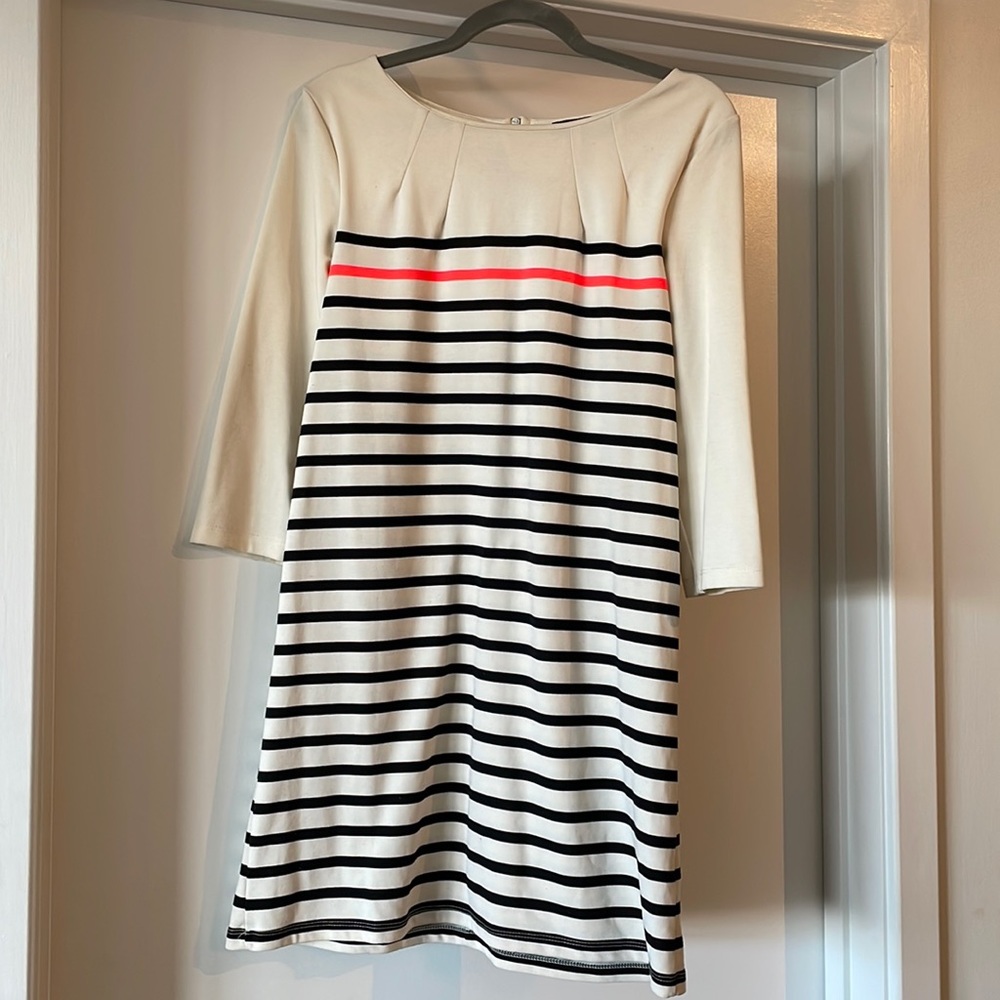 H&M Black & White Stripe Dress with 3/4 Length Sleeve - Size Medium